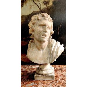 Original Sculpture After "alexander Dying", Plaster On Marble Base, Early 19th Century.