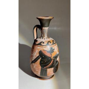 Small Greek-style Vase, Terracotta Decorated With Black Figures, Italy, Late 19th Century