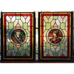 Set Of Stained Glass. Beginning Of The Twentieth Century.