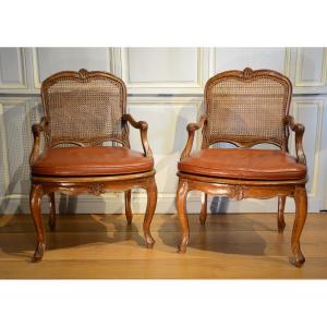 Pair Of Flat-backed Armchairs. First Half Of The Eighteenth Century.