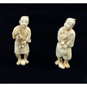 Okimono (2 Pieces) In Ivory-japan Meiji Period (1868-1912)