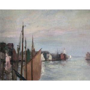 Boats At The Quay In Brittany - Pierre Jacques Pelletier - Painting