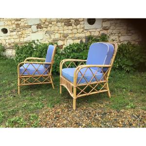 Pair Of Bamboo Armchairs 1970 Or Set Of 14.