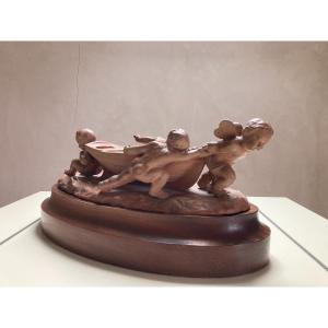 Terracotta Group - "putti Around A Boat"