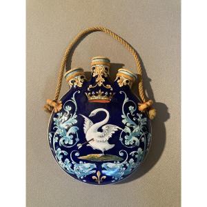 Blois - Emile Balon - Wall Flower Vase Decorated With A Crowned Swan.