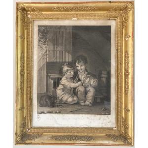 Engraving Barthélémy Roger "eat My Little One..." Pp Prud'hon. Fleur De Lys Frame.