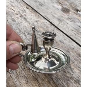 Solid Silver Hand Candle Holder From The Early 19th Century.