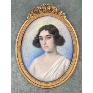 Chanteau Gabriel (1874-1955) - Oval Pastel Of His Wife.