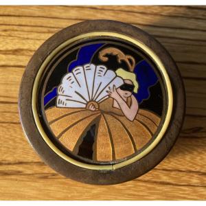 Art Deco Enamel And Wood Powder Box