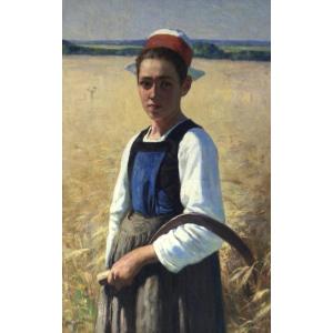 Painting Chantron Alexandre-jacques / Young Harvester Moëlan-sur-mer.