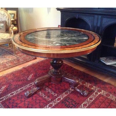 Interesting Restoration Gueridon In Mahogany And Light Wood Marquetry.