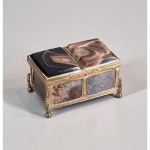 Miniature Box In Agate And Hardstone - 19th Century