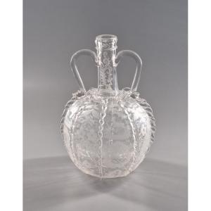 Dutch Carafe In Engraved And Pincer-worked Blown Glass - 19th Century