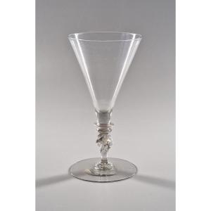 In The Venetian Style, A Large Glass With A Spiral Propeller Stem And Flat Knots - 17th Century