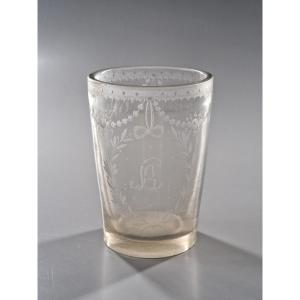 Monogrammed La Tumbler In Thick Glass Engraved With A Wheel - Late 18th Century