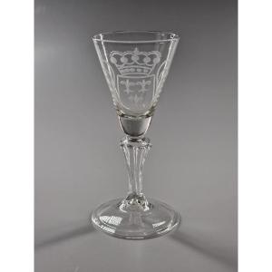 Glass Bowl Engraved With Crowned Coat Of Arms - 18th Century