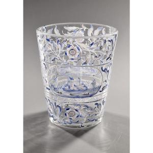 Blown Glass Vase With Enamelled Decoration Of Maritime Scenes And Leafy Friezes - 19th Century