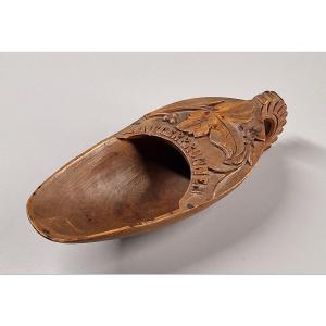 Carved Wooden Tobacco Shovel Or Spoon - Switzerland, Folk Art From The 19th Century