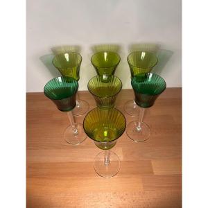 Set Of 7 Colored Saint Louis Crystal Glasses