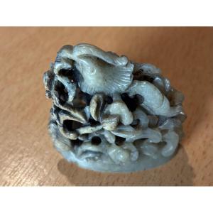 Chinese Censer Knob In Green Jade