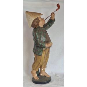 Large Tobacco Shop Advertising Figurine – Young Smoking Man In Painted Plaster – Advertising