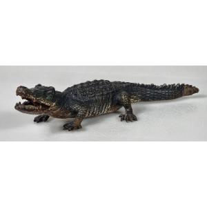 Vienna Bronze Alligator, Nearly 23 Cm, Austria, 19th Century, Cold Painting