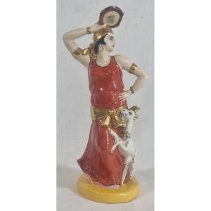 Art Deco Porcelain Fragrance Lamp - Exotic Dancer With Leaping Goat, Erotic Scene