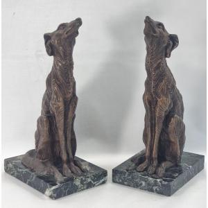 French Art Deco Bookends By Jacques Limousin Pair Of Borzoi Dogs 1920s