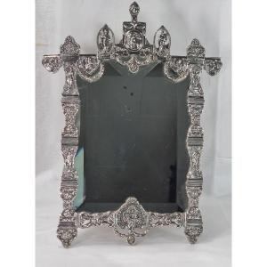 Antique 19th Century Dutch Sterling Silver Mirror Decorated With Biblical Scenes