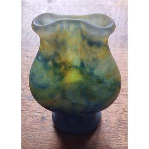 Antique French Daum Nancy Cameo Vase 10 Cm, Unusual Shape.