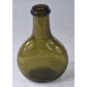 Antique Hand-blown Olive Green Glass Pocket Bottle / Gin And Rum Bottle (circa 1780-1820)