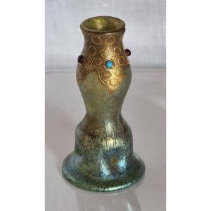 Loetz Delphi 11.4 Cm, Green/blue Papilion Decoration & Stones