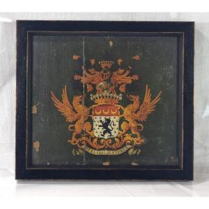 19th-century Panel Adorned With The Belgian Coat Of Arms Of The Giey Family