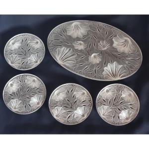 Set Of 5 Decorative Glass Coasters, Scallop Shells, Verlys, France