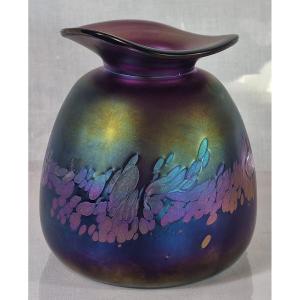 Iridescent Art Glass Vase "dragonfly", Attributed To Freiherr Von Poschinger, Germany