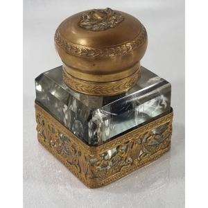 Antique French Crystal Inkwell, Napoleon III Style