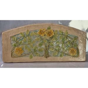 Art Nouveau Ceramic Plaque Signed Eugène Bourgoin