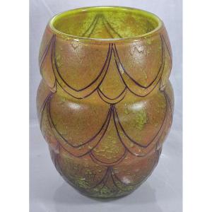 Stylized Art Deco Cameo Vase With Thick Walls, Legras Series 99000
