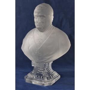 Crystal Bust Of Pope Pius IX By St. Louis, Frosted Glass 
