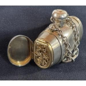 Solid Silver Vinaigrette Box And Perfume Bottle, Barrel-shaped, 1871, S. Mordan London