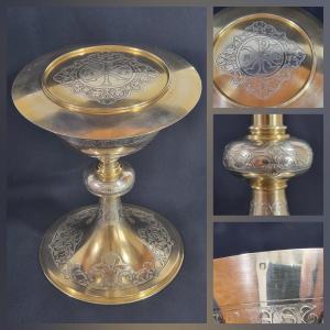 Antique French Neo-gothic Silver Chalice With Paten - Liturgical Set