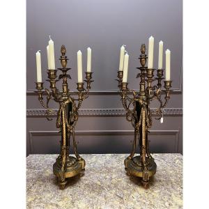 Pair Of Louis XVI Style Gilt Bronze Candelabras