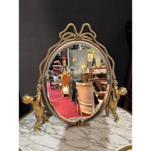 Gilt Bronze Table Mirror, Signed Alphonse Giroux. 19th Century