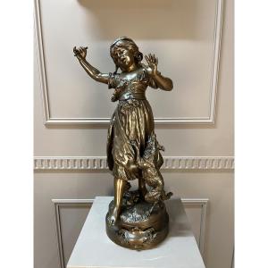 “an Emotion” Bronze Sculpture Signed Auguste Moreau