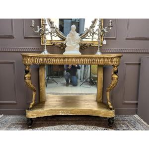 Empire Period Console In Carved And Gilded Wood – Italy, Early 19th Century 