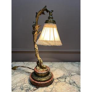 A Louis XV Style Desk Lamp, In The Style Of Léon Messagé, In Gilt Bronze And Marble, Circa
