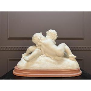 Marble Group Signed A. Goutal – Embracing Putti