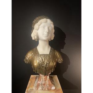 Marble And Bronze Bust Signed R. Febrari