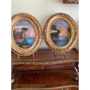 Beautiful Pair Of Fixed Under Glass