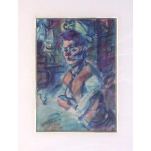 - Gouache / Watercolor - Early 20 ° - Woman At The Bar -